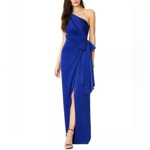 Aidan Mattox One Shoulder Drapped Gown Royal Sapphire